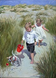 Sand Dune Haven, Fistral Beach, Newquay by Sherree Valentine Daines - Varnished Original Painting on Board sized 16x22 inches. Available from Whitewall Galleries